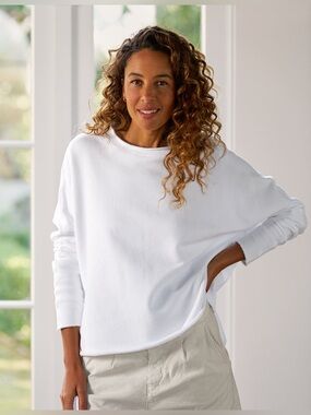 Frank & Eileen Anna Long Sleeve Capelet White Triple Terry Sweatshirt Size L